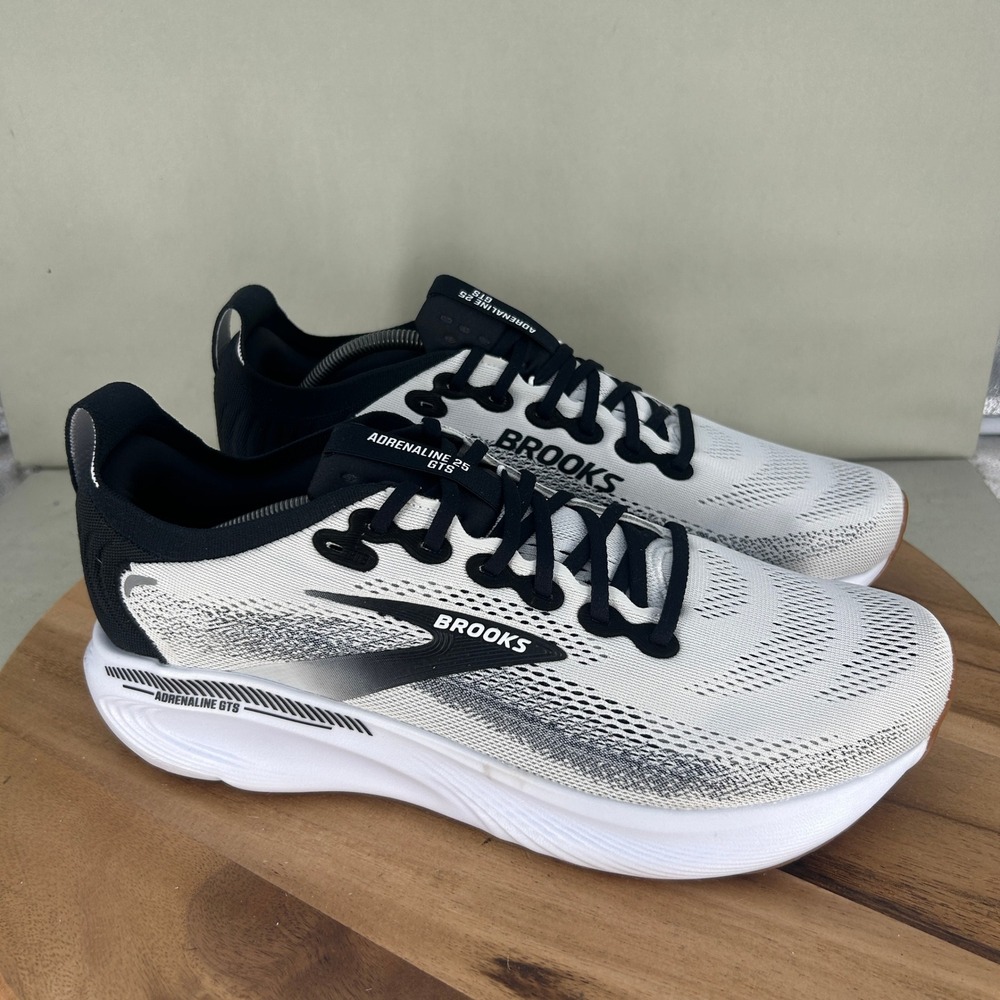 Brooks Mens Adrenaline GTS 25 Running Shoes White Black Cushion Size 13 2E Wide